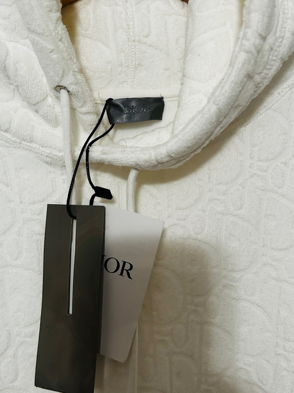 Men's Cream Quilted Logo-Embossed Crewneck Hoodie